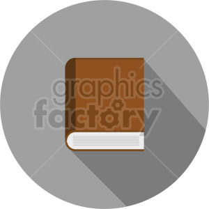 Clipart image of a brown book with a gray circular background.