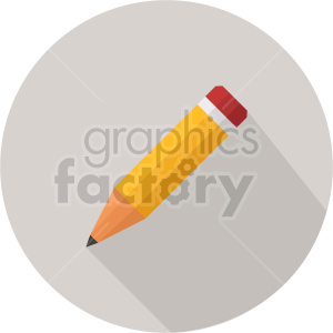 Illustration of a yellow pencil with a red eraser on a gray circular background.