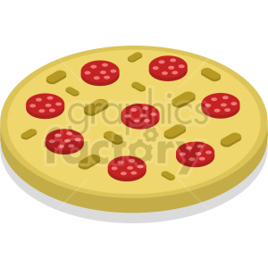 A clipart image of a pizza with pepperoni and green pepper toppings.