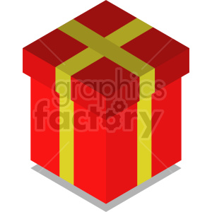 Isometric illustration of a red gift box with a yellow ribbon.