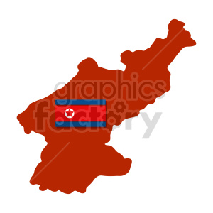   The image is a simplified graphic representation of a map, colored in a solid red shade, depicting the geographical shape of the Korean Peninsula. Overlaying the center of the northern part of the peninsula is the flag of North Korea, also known as the Democratic People