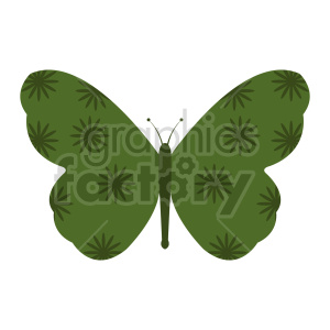 The clipart image depicts a stylized butterfly. The butterfly has two large, symmetrical wings that are a solid green color decorated with star-shaped patterns. The body of the butterfly is slender and vertical, connecting the two wings, with two simple antennae extending upwards from the top of the head.