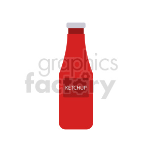 Clipart image of a red ketchup bottle with a label.