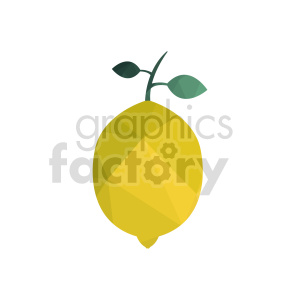 A geometric design of a lemon with two leaves attached at the top, illustrating a simplistic and stylized citrus fruit.