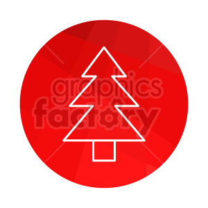 A simple white outline of a Christmas tree on a red circular background.