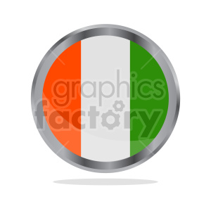 Clipart image of a circular metallic badge featuring the flag of Ivory Coast, with vertical stripes of orange, white, and green.