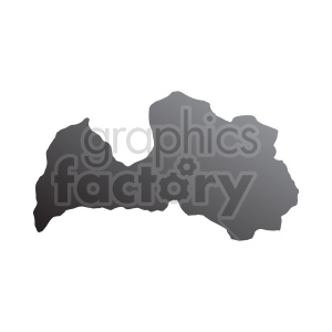 A vector clipart image of the map silhouette of Latvia, shaded in gray with smooth gradient detail.