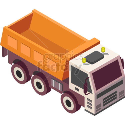 isometric orange dump truck vector clipart