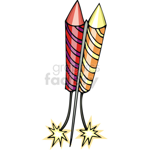 Clipart image of two colorful fireworks rockets with sparks, representing celebration and festivity.