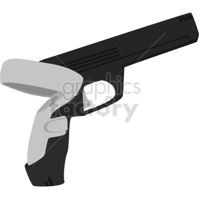 A vector illustration of a black and grey games controller pistol, rendered in a minimalistic and modern style.