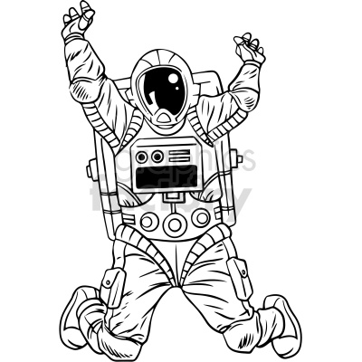 black and white astronaut falling clipart