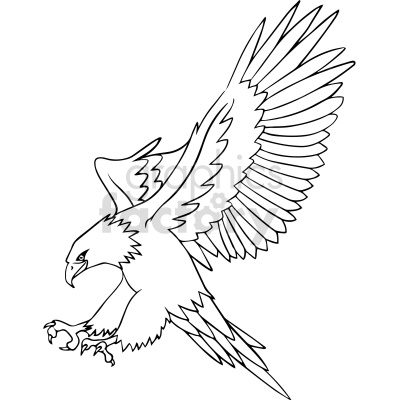 Clipart image of a soaring eagle with wings spread wide and talons extended.