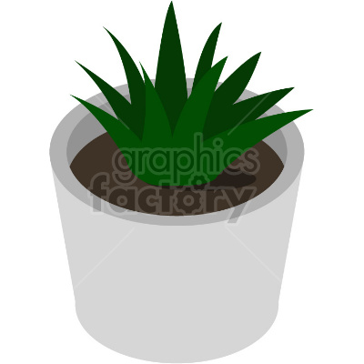 A clipart image of a small green plant in a white pot with dark soil.