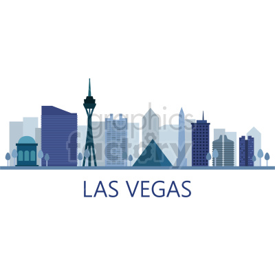 Clipart image depicting the skyline of Las Vegas with iconic buildings and landmarks.