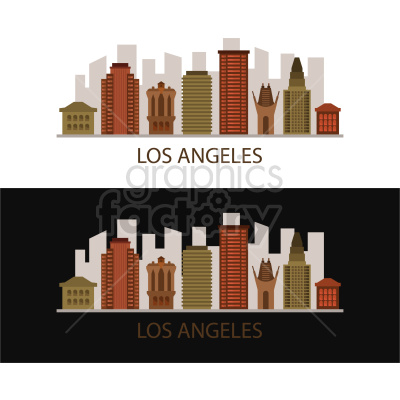 Clipart images of the Los Angeles skyline featuring various buildings in front of a simple cityscape background. The images are shown with both white and black backgrounds.