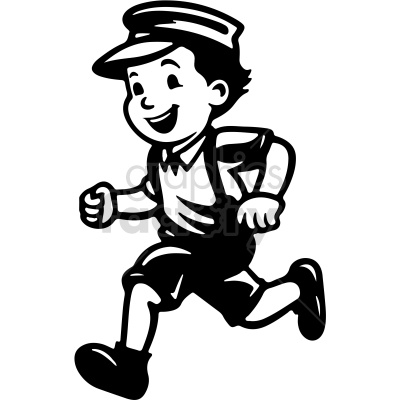 black and white vintage newspaper delivery boy running vector clip art