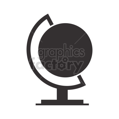 A simple black and white clipart image of a globe on a stand, commonly used to represent global concepts, geography, or travel.