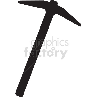 A black silhouette of a pickaxe with a straight handle and a pointed, curved head.