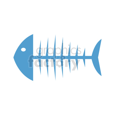 A clipart image of a blue fish skeleton.