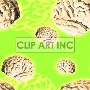 Clipart image of floating brains on a neon green background with brain illustrations in the backdrop.