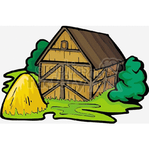 Old Brown Barn with Golden Hay Stack