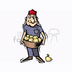 Elderly farmer with basket of pears