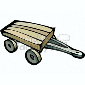 The image shows a stylized clipart of a garden wagon or trailer, commonly used in agriculture or for gardening tasks. It features a simple design with a flat bed and a pair of wheels.