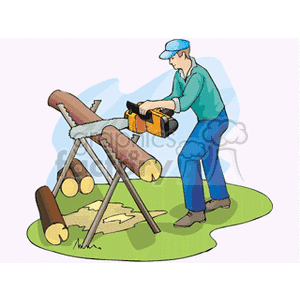 Man cutting logs with a chainsaw