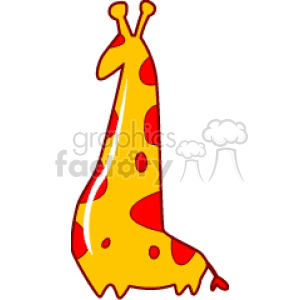 This is a colorful and stylized clipart image of a giraffe. The giraffe is depicted in a simplistic and cartoonish manner, featuring spots and a long neck.