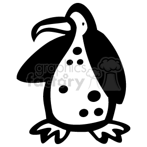 The image is of a cartoon penguin with black feathers with a long beak