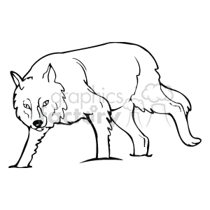 The clipart image shows a cartoon depiction wolf. It seems to be standing on snow, as the bottom of its paws are not visbile.
