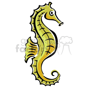 The clipart image features a stylized cartoon representation of a seahorse. The seahorse has a curved body, a distinctive snout, and is depicted with a patterned, spine-lined back, which gives it a textured appearance.