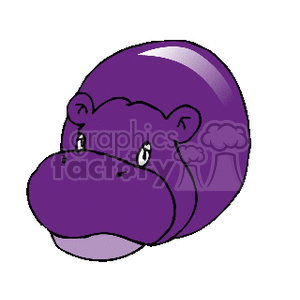 The clipart image features a cartoon of a purple hippopotamus. The animal is stylized with a simplified, rounded appearance, and it has a somewhat sad or contemplative expression.