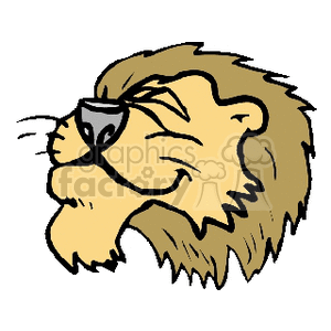 This clipart image depicts the head of a male lion with a prominent mane. The lion appears to be in profile, only showing one side of its face and mane. The style is cartoonish and simplified, with basic color fills and outlines.