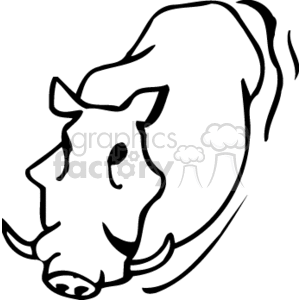 This clipart image features a simple black and white line drawing of a warthog, which is a wild pig native to Africa, often seen in zoos and known for its distinctive face with large tusks.