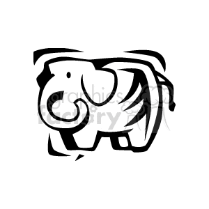 The image is an abstract black and white clipart of an elephant. The design is simplistic and stylized with bold lines.