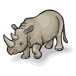 The clipart image depicts a cartoon of a rhinoceros standing in a profile view. The rhino appears to be an African species, identifiable by its two horns, thick skin, and large body.