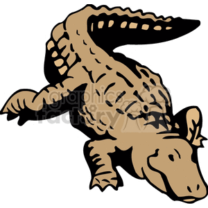 This clipart image features a forward-facing crocodile in an abstract rendering. The crocodile is depicted crawling, likely representing its behavior on land or in shallow waters. The image captures the essence of the animal, highlighting its textured back, powerful tail, and distinctive snout that is equipped with sharp teeth.