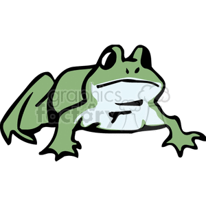 The image depicts a stylized drawing of a frog. The frog is portrayed in a side view with distinct features such as large eyes, well-defined limbs, and webbed feet.