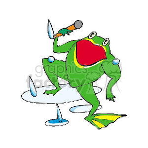 The clipart image shows a cartoon frog standing on its hind legs, dancing and singing into a microphone. It is wearing a vest and appears to be performing.