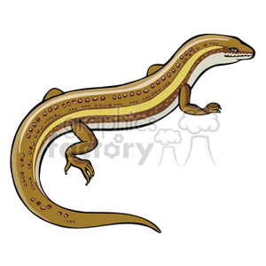 The image displays a brown lizard with distinct spots running along the length of its body and tail. It appears to be a simplified or stylized depiction commonly used in clipart. This lizard has a long body, elongated tail, and limbs positioned to indicate movement.