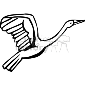 Clipart image of a flying crane in black and white