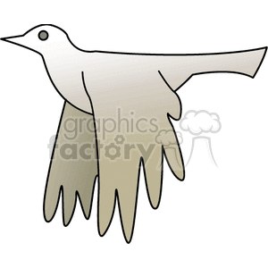 Clipart image of a stylized bird in flight with simplistic features and elongated wings.