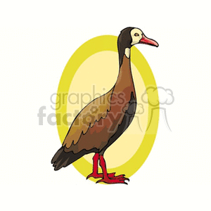A colorful clipart image of a goose, featuring shades of brown and a yellow oval background.