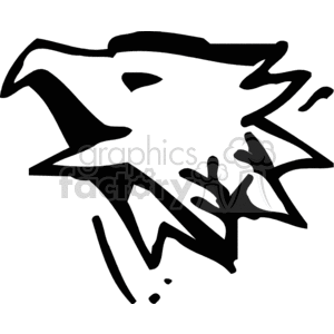 Black and white clipart image of an eagle's head in a stylized design.