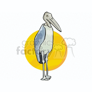 A cartoon clipart image of a stork standing with a yellow circular background.