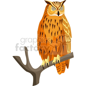 A clipart image of a brown owl perched on a branch. The owl has intricate feather details and a neutral expression.