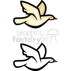 Clipart image featuring two stylized doves in flight, one in color and one in black and white.