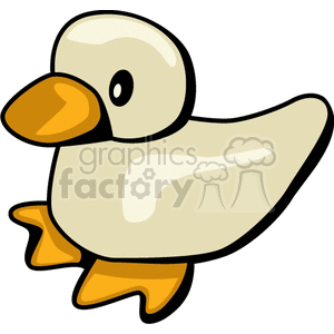 A cute cartoon duck with an orange beak and webbed feet, illustrated in a simple and playful style.