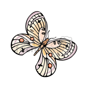 The image features a clipart illustration of a single butterfly with patterned wings. The wings show light coloration with decorative markings that include spots of orange and accents of black lines.